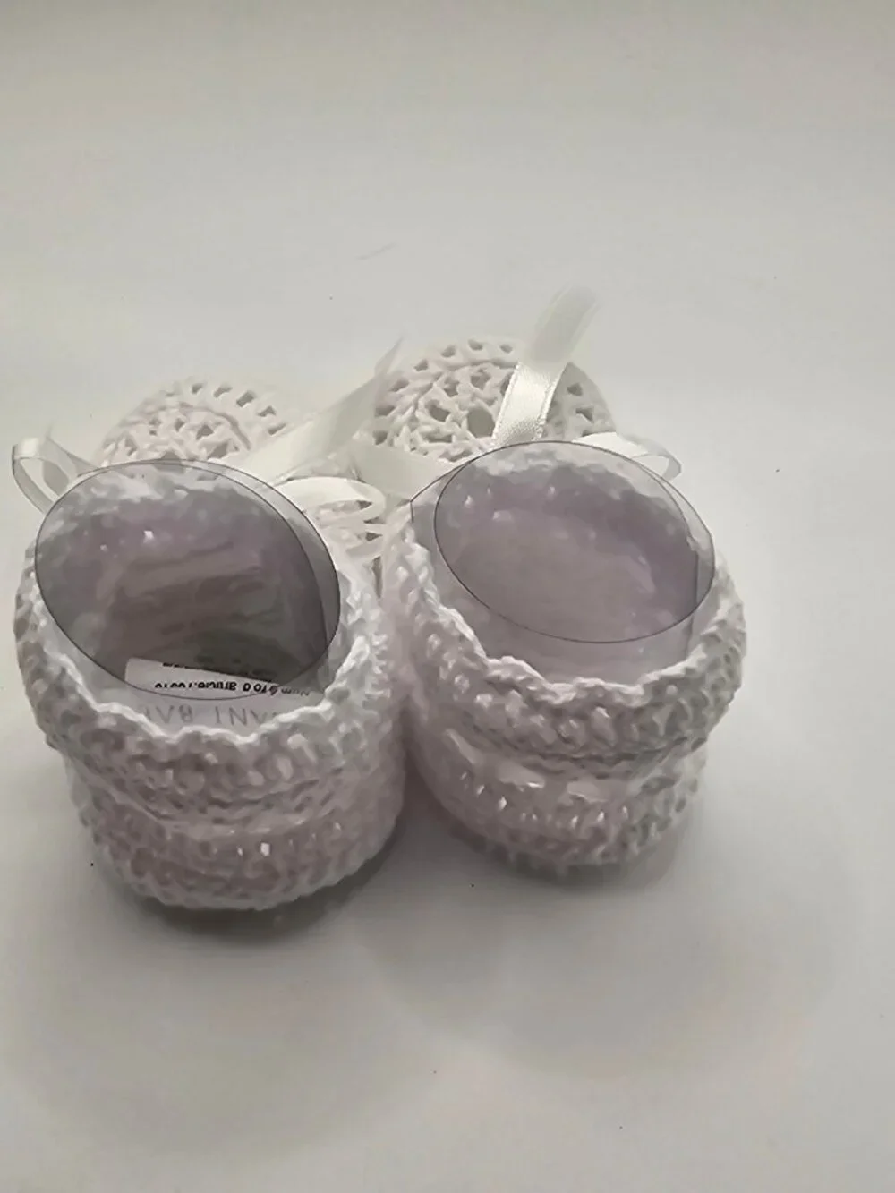 Elegant Baby White Christening Crochet Knit Booties 0-6 Months Gift Box